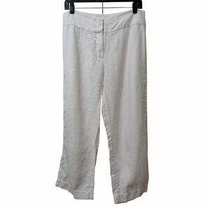 Eileen Fisher Organic Linen Wide Leg Ankle Pants Size 8 White Lagenlook Beachy